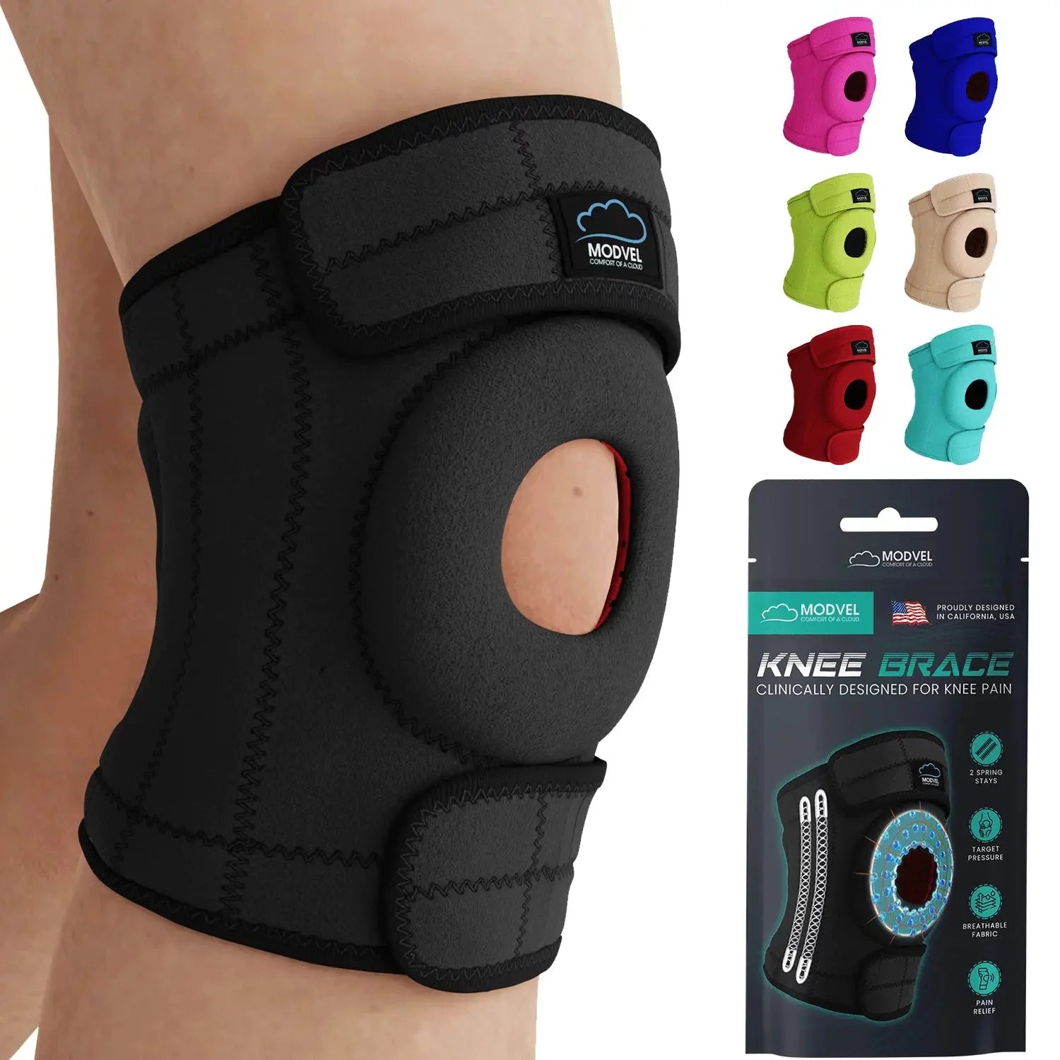 Knee Brace (blue) With Side Stabilizers & Patella Gel Pads For